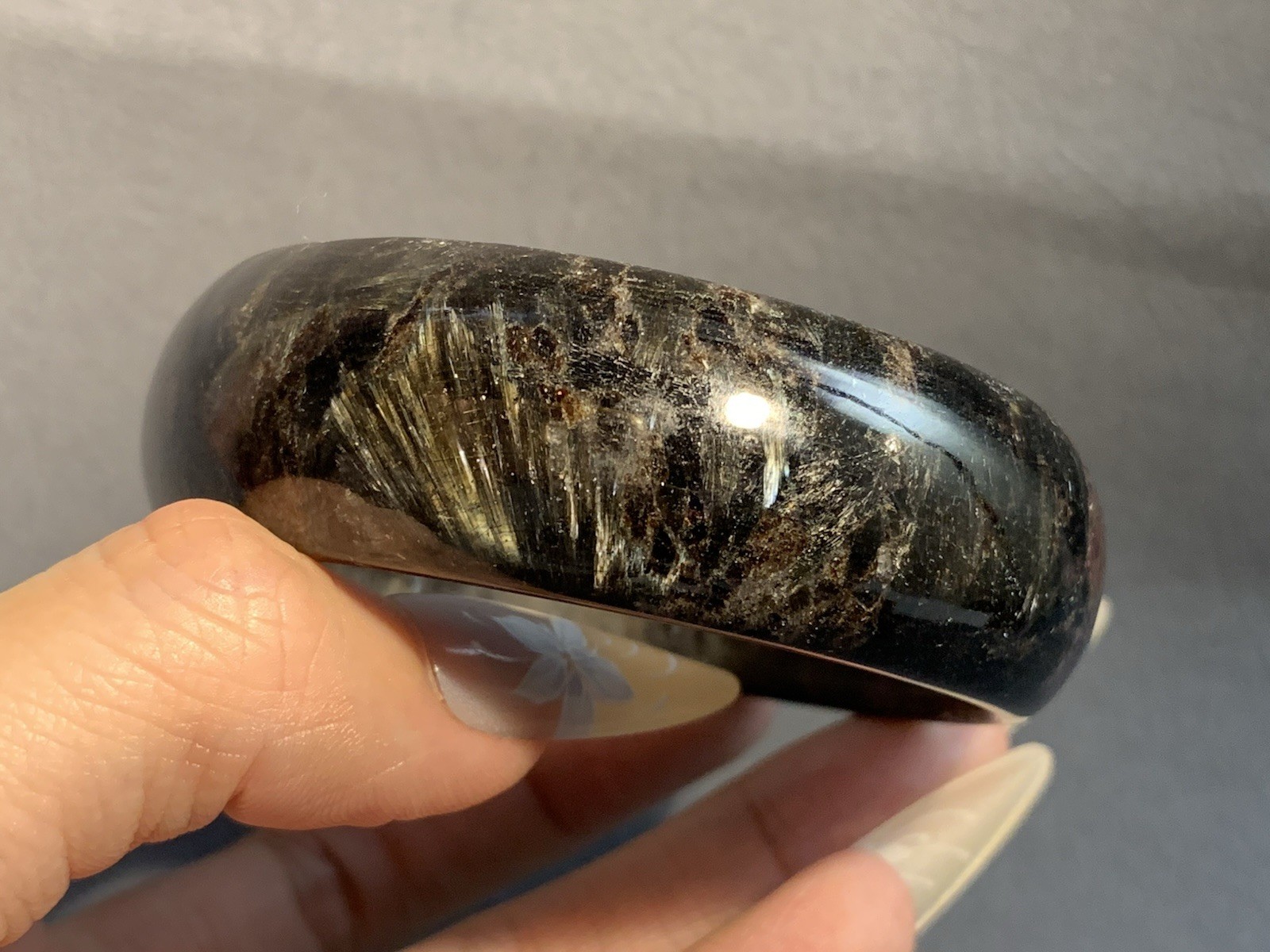 58.3mm Wide Natural Shinning Black Astrophyllite Bangle