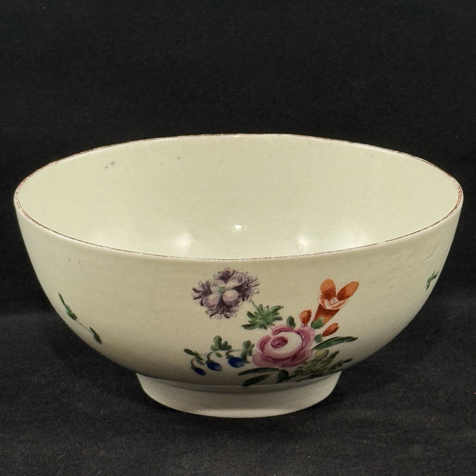 6.1” of 18th Century Worcester Large Slop Bowl Dr Wall Period Brown-paint Rim