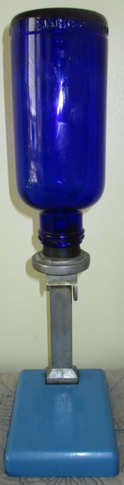 Vintage Cobalt Blue Emerson Drug Bromo Seltzer Countertop Dispenser Base Bottle