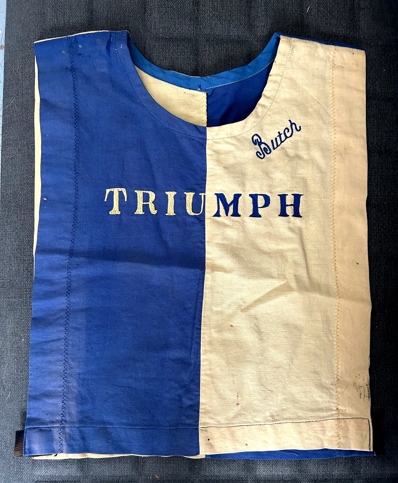Rare Vintage 1960s Triumph Motorcycle Tabard Racing Bib Youth Vest BUTCH #57 Rare Vintage 1960s Triumph Motorcycle Tabard Racing Bib Youth Vest BUTCH #57