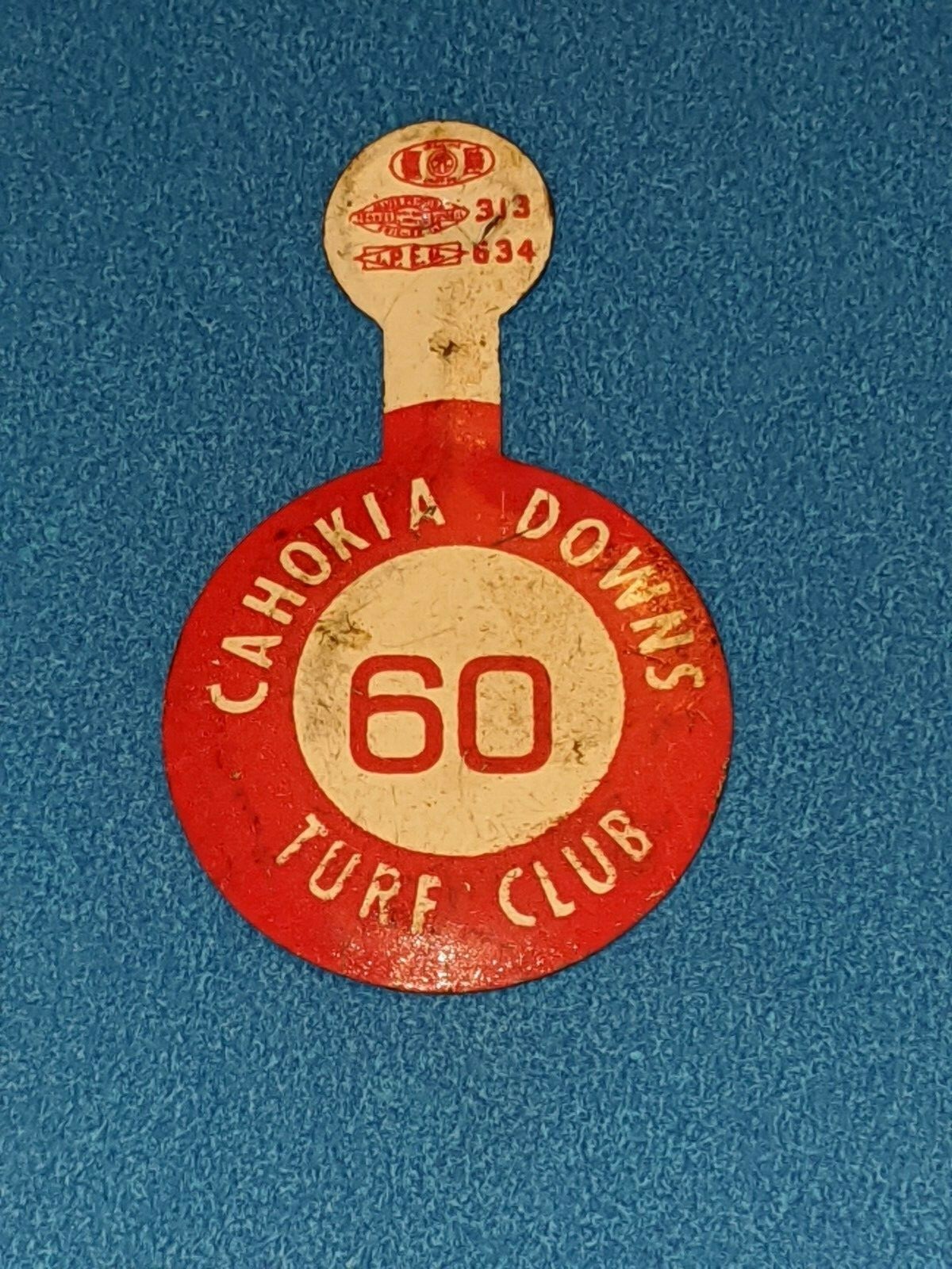 1950\'s-60\'s Cahokia Downs Turf Club LITHO TIN TAB Pin SIMILAR TO A BUTTON