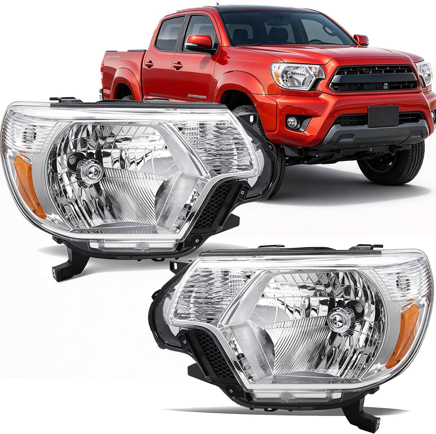 Pair Chrome of Front Head Lights Compatible with 2012-2015 Toyota Tacoma
