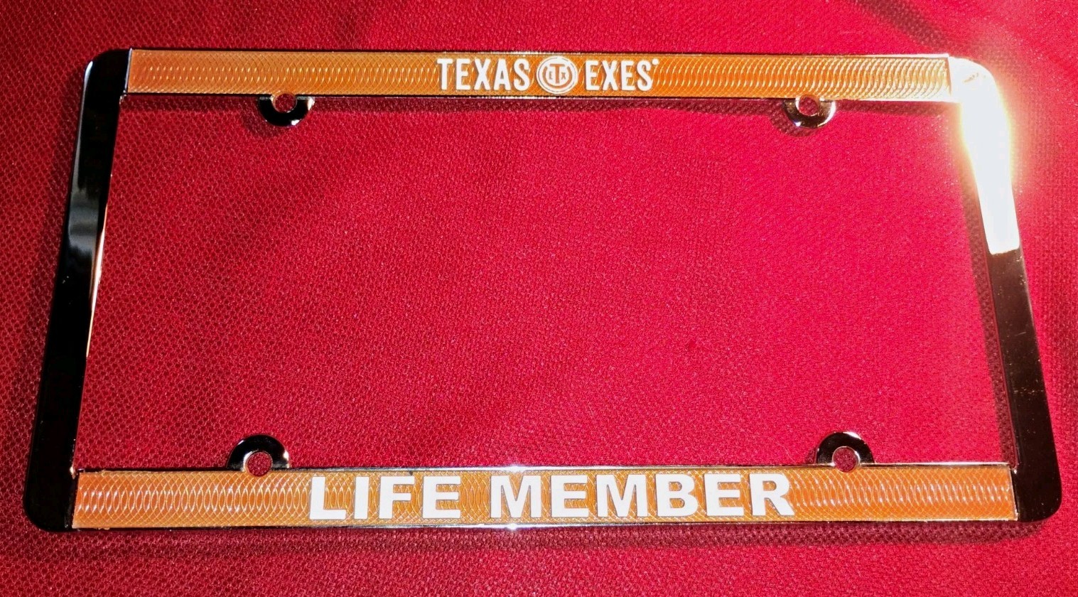 Vintage college UT Texas Exes Life Member vehicle chrome license plate frame VG Vintage college UT Texas Exes Life Member vehicle chrome license plate frame VG