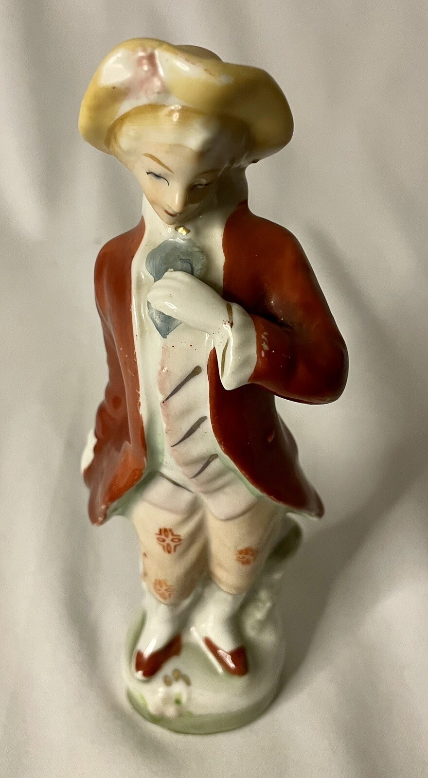 Vintage Colonial Gentlemen Porcelain Figurine, with Hat and Flowers - Japan Made Vintage Colonial Gentlemen Porcelain Figurine, with Hat and Flowers - Japan Made