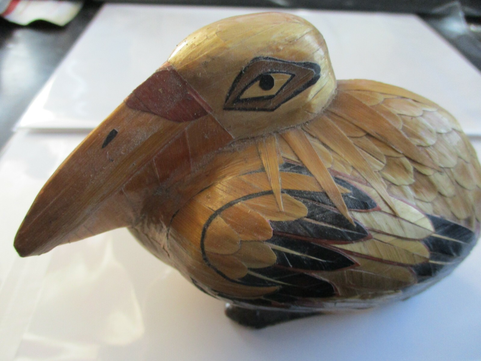 BAMBOO PELICAN WITH COMPARTMENT FOR JEWELRY, VERY NICE CONDITION