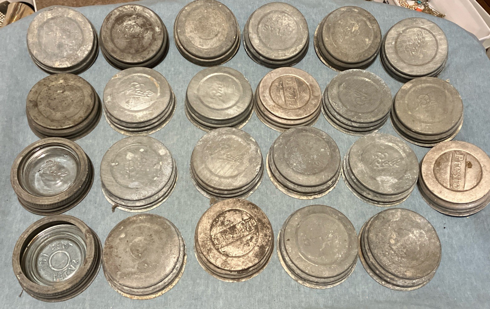Lot Of 23 Antiques Zinc lids 21 Ball Atlas Presto with Milk Glass 2 Open Clear