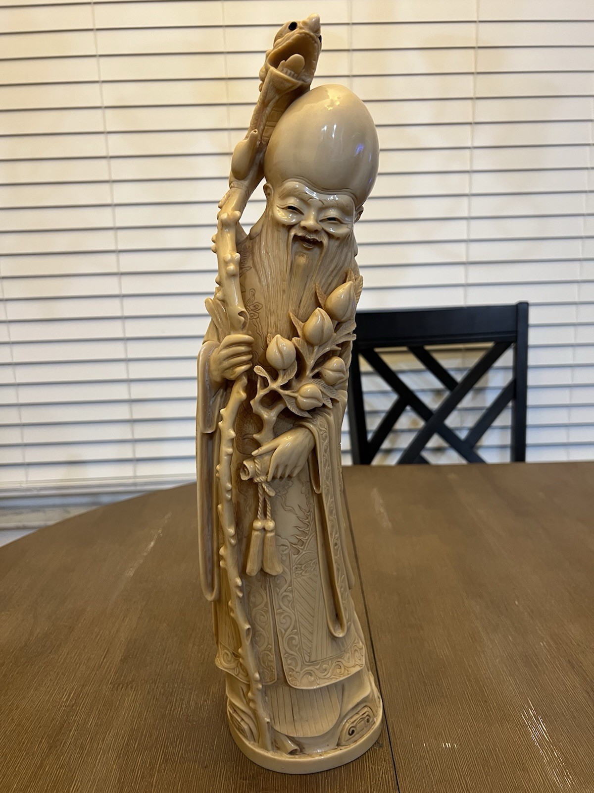 Large 20” Hand Carved Asian Longevity Figure Shou Xing Style Sculpture