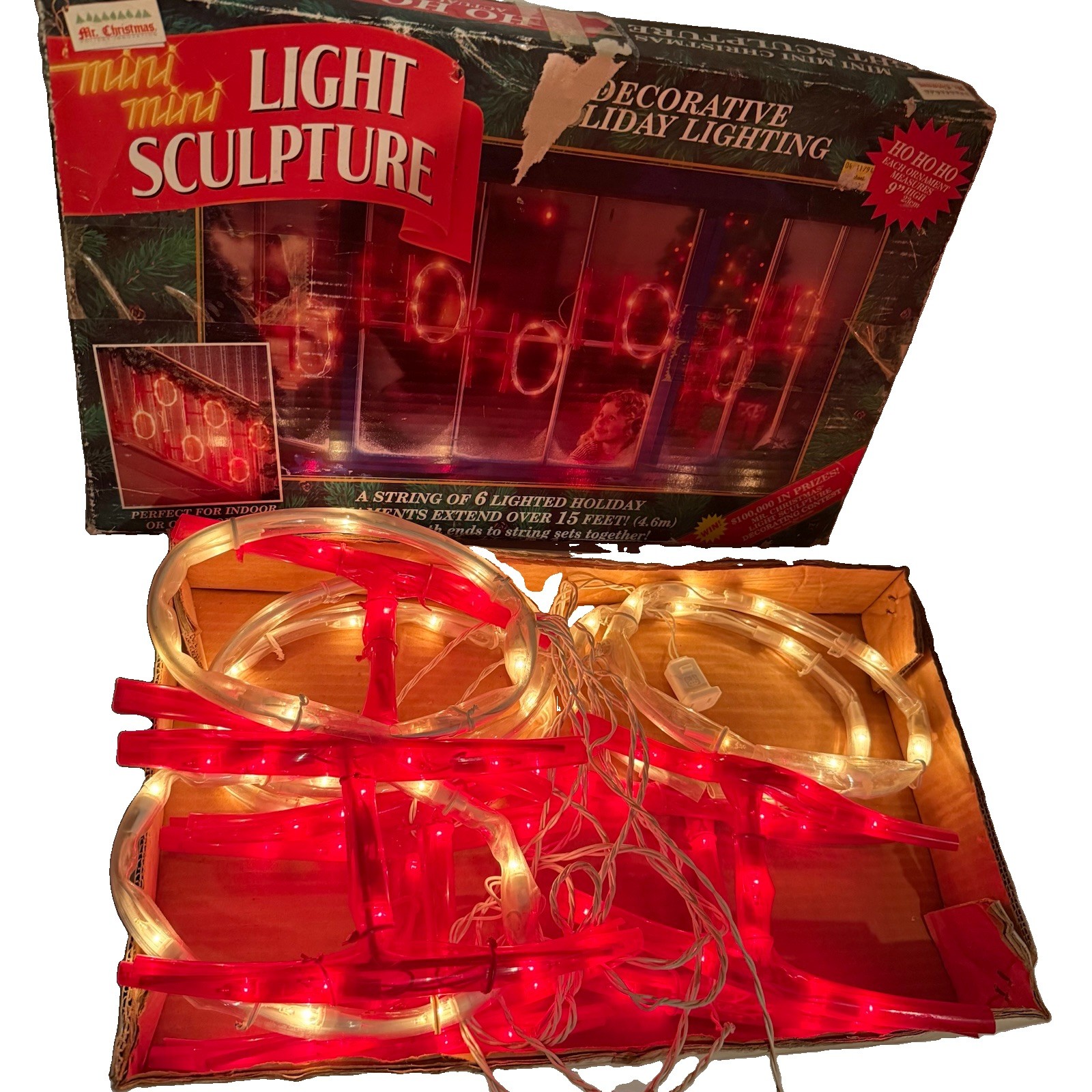 Vintage 1994 Mr Christmas HO HO HO Light Sculpture String Lights 15ft Window