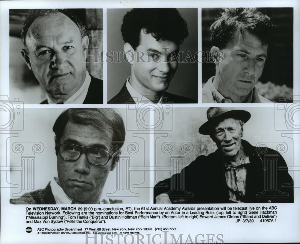 1989 Press Photo Nominees for Best Actor in the 61st Annual Academy Awards.