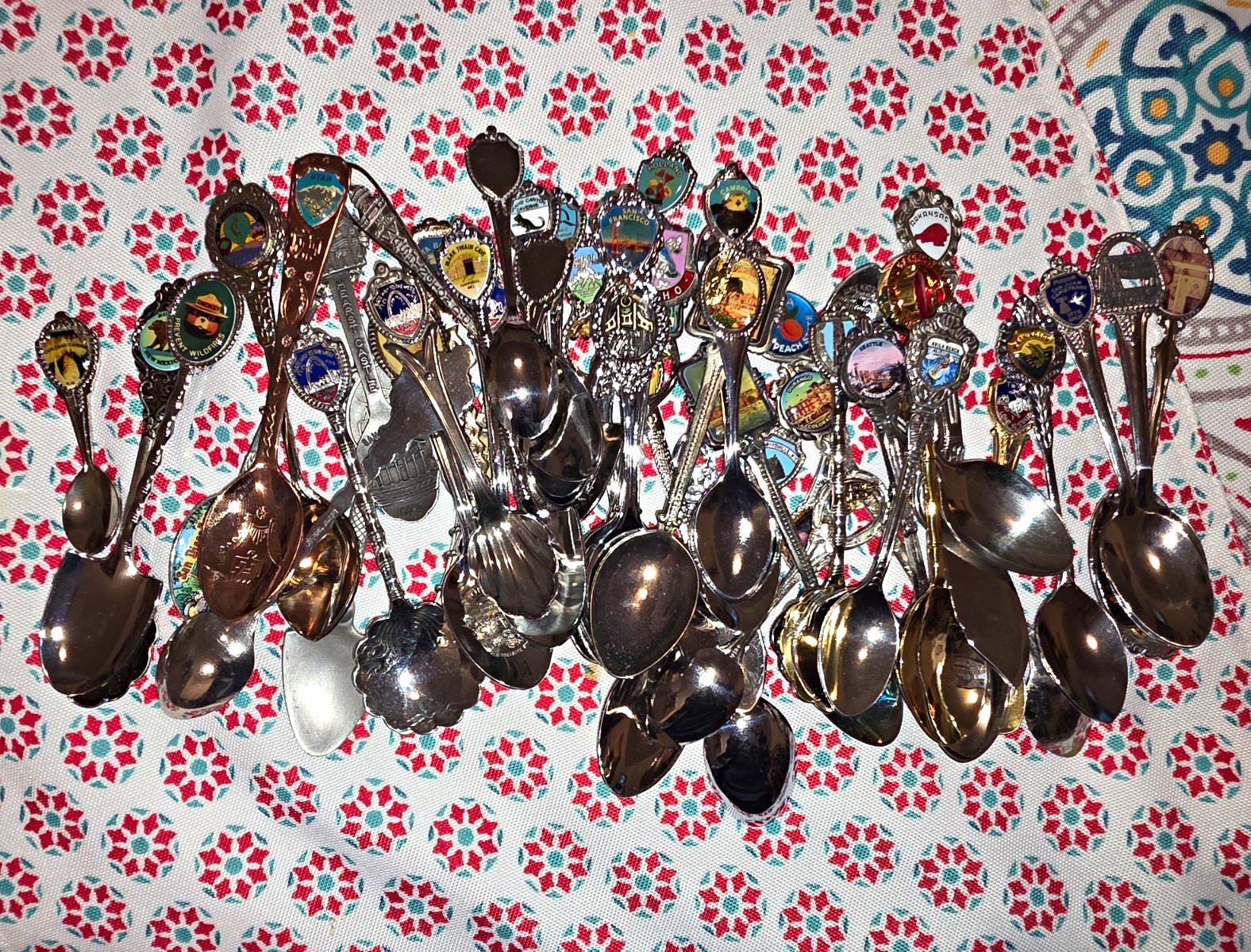 Vintage Souvenir Collector Spoon Lot, Mixed Designs Silver Tone Metal Travel