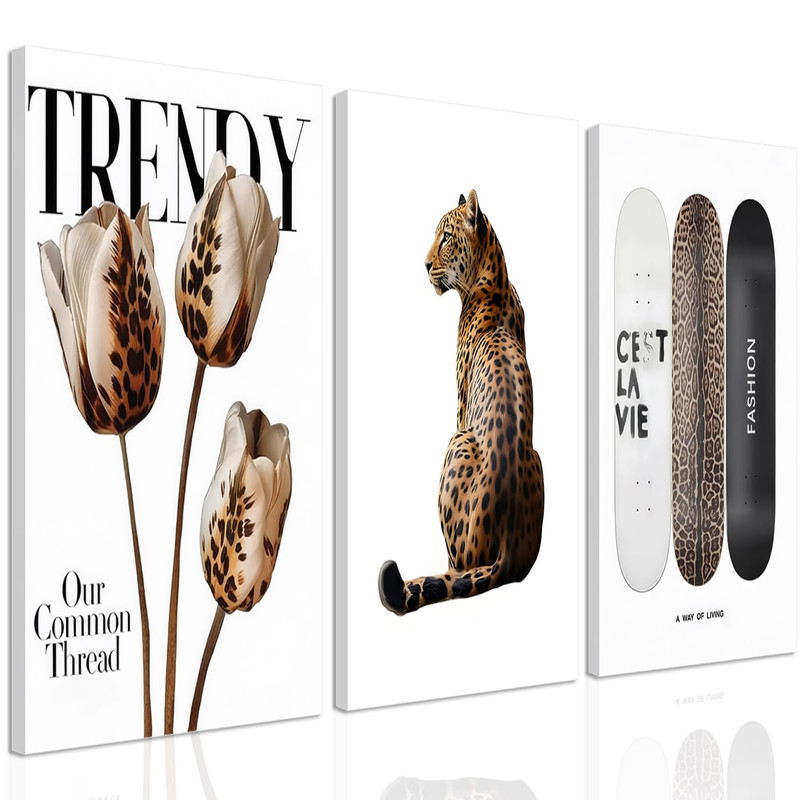 Ucninvd Trendy Leopard Canvas Wall Art Set Of 3 Cheetah Printed Preppy Fashion Ucninvd Trendy Leopard Canvas Wall Art Set Of 3 Cheetah Printed Preppy Fashion