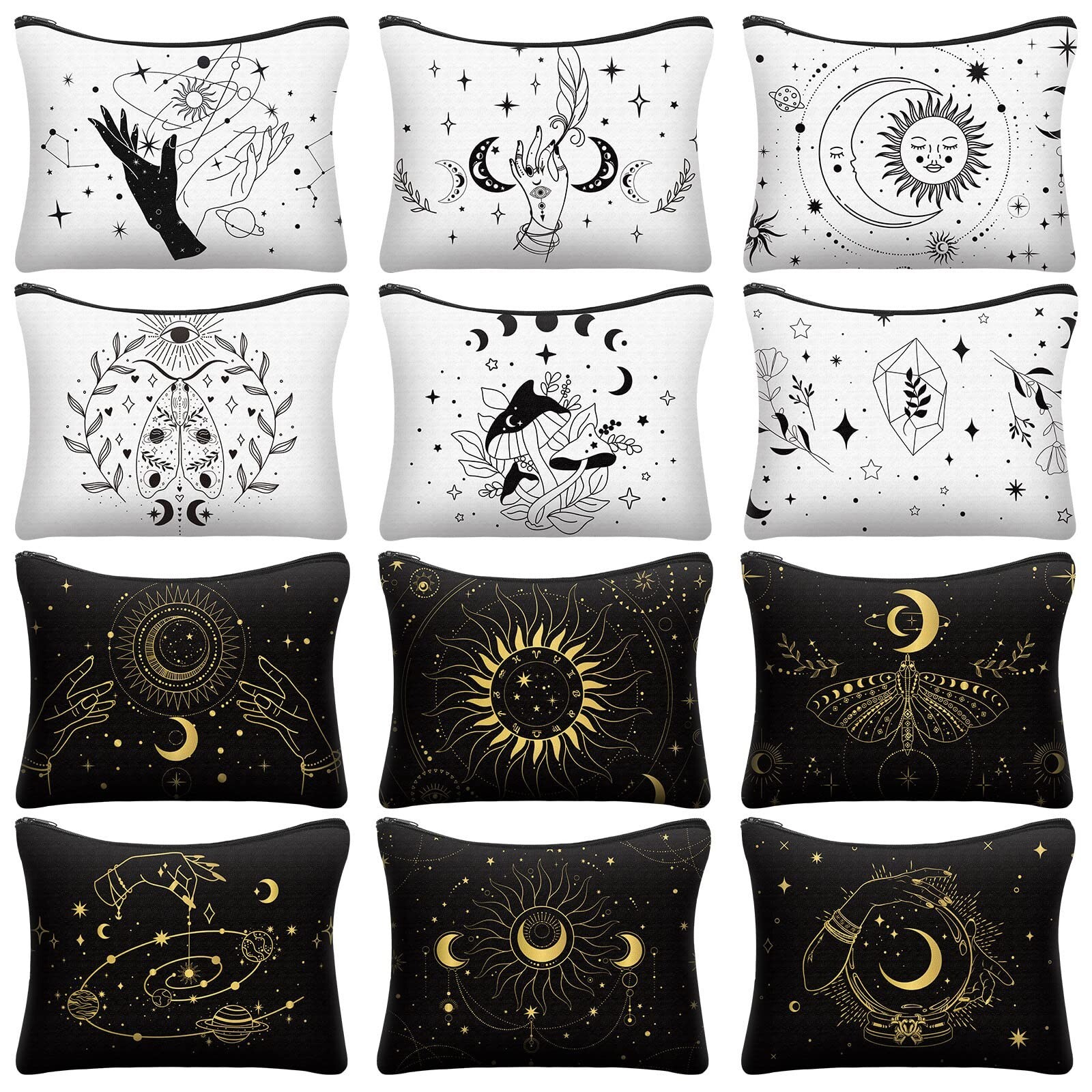 Amylove 12 Pieces Witch Tarot Zipper Pouch Bag Witch Tarot Cards Phase Bag Mo...