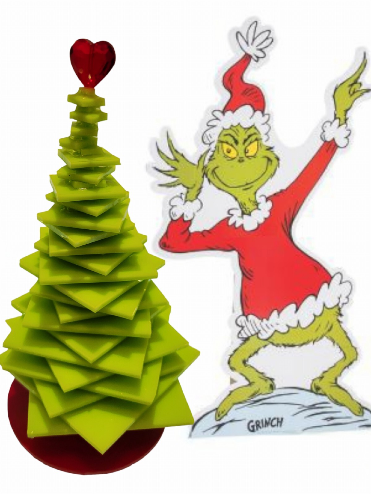 The Grinch Stained Glass Christmas Tree Stacked 3-D Red Heart Green  (#9)