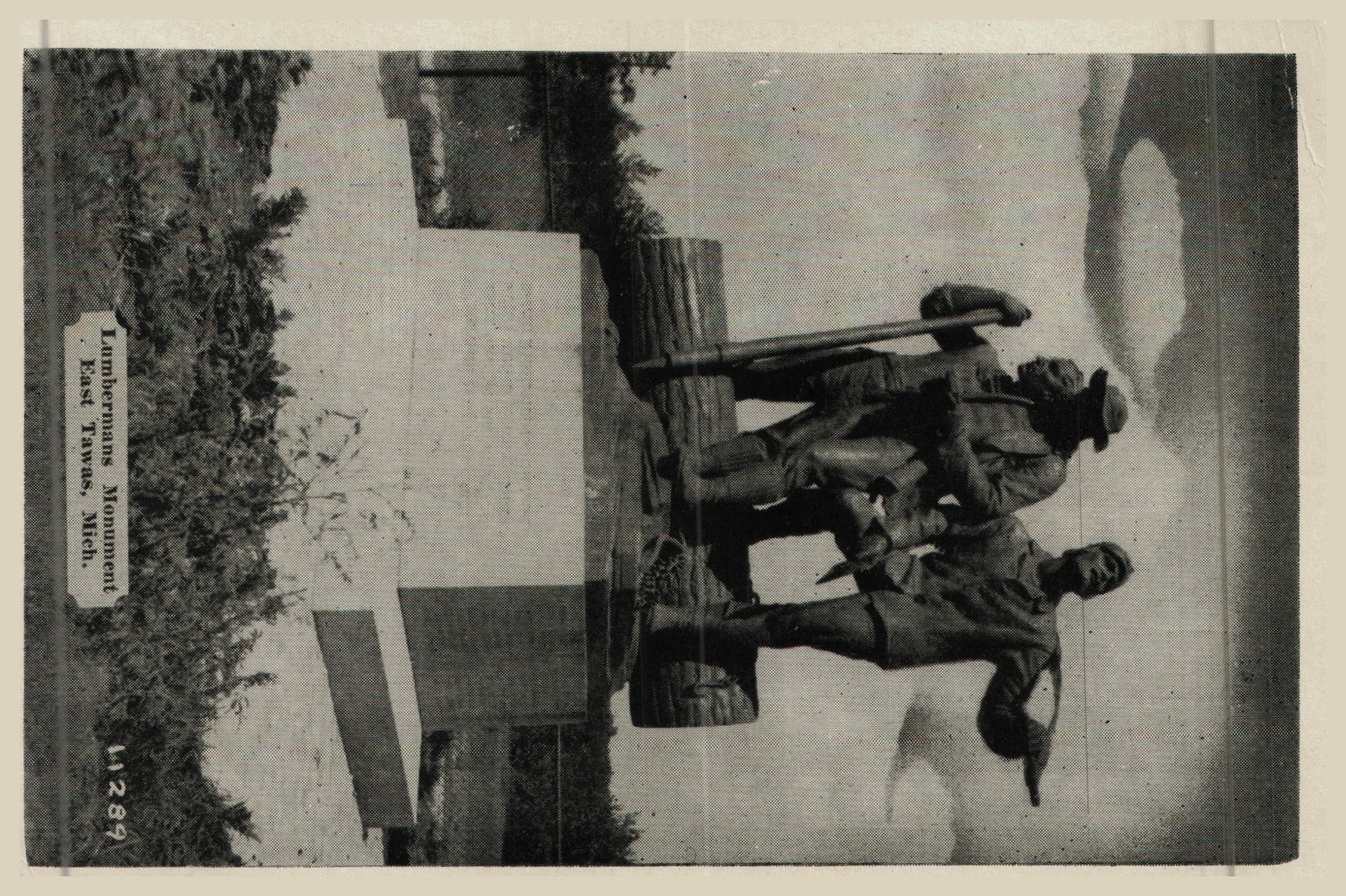 Rare Lumberman's Monument Postcard - East Tawas, MI - RPPC 1943