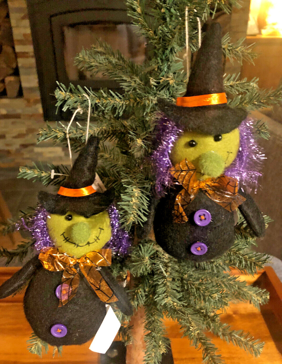 New Transpac 8 Inch Primitive Felt Halloween Witch Ornament - Lot of 2