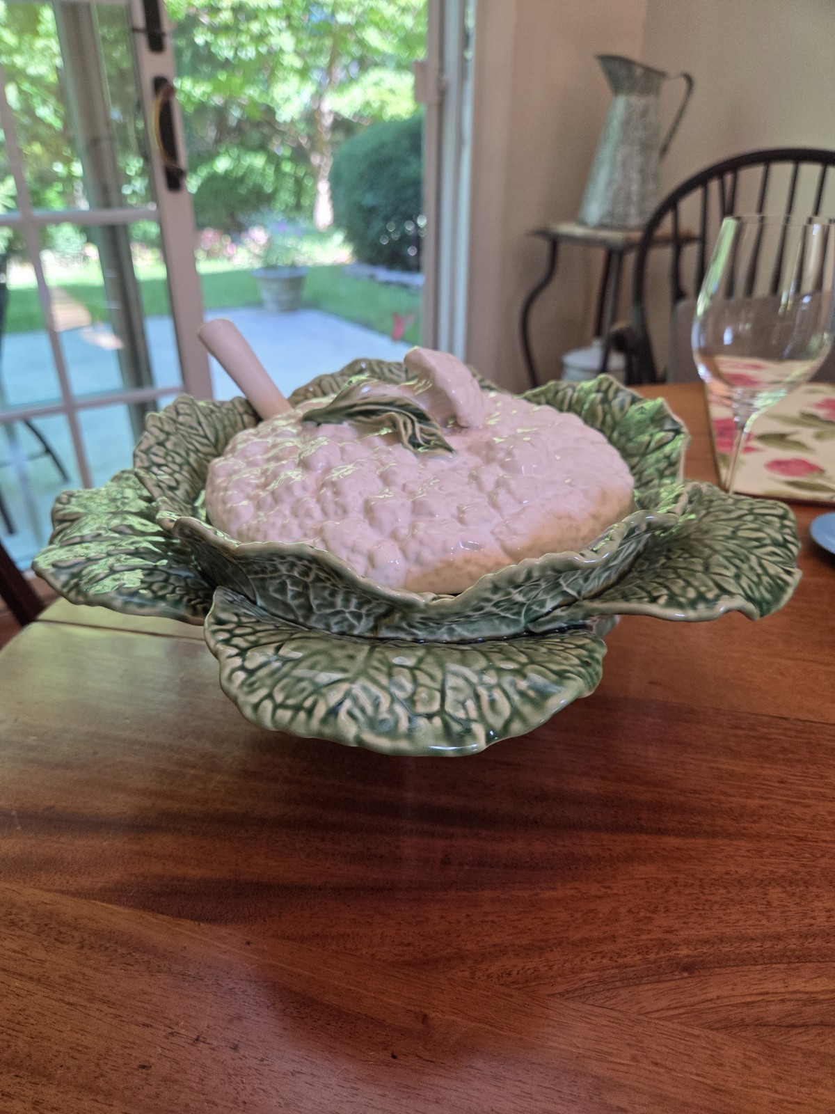 Vintage Large Green Bordallo Pinheiro Cabbage Soup Tureen with Lid & Ladle