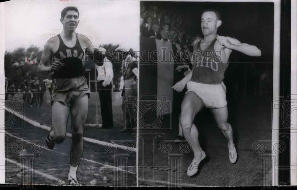 1955 Press Photo Kansas miler Wes Santee, Mal Whitfield for half mile 1955 Press Photo Kansas miler Wes Santee, Mal Whitfield for half mile
