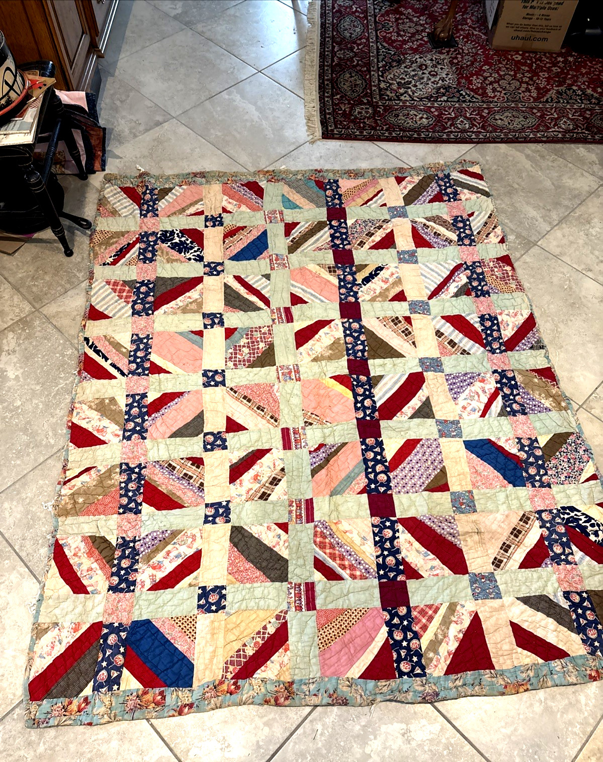 Stunning Antique/VTG/30\'s Alabama Quilt HandStitch 73”x61”free post Stunning Antique/VTG/30\'s Alabama Quilt HandStitch 73”x61”free post