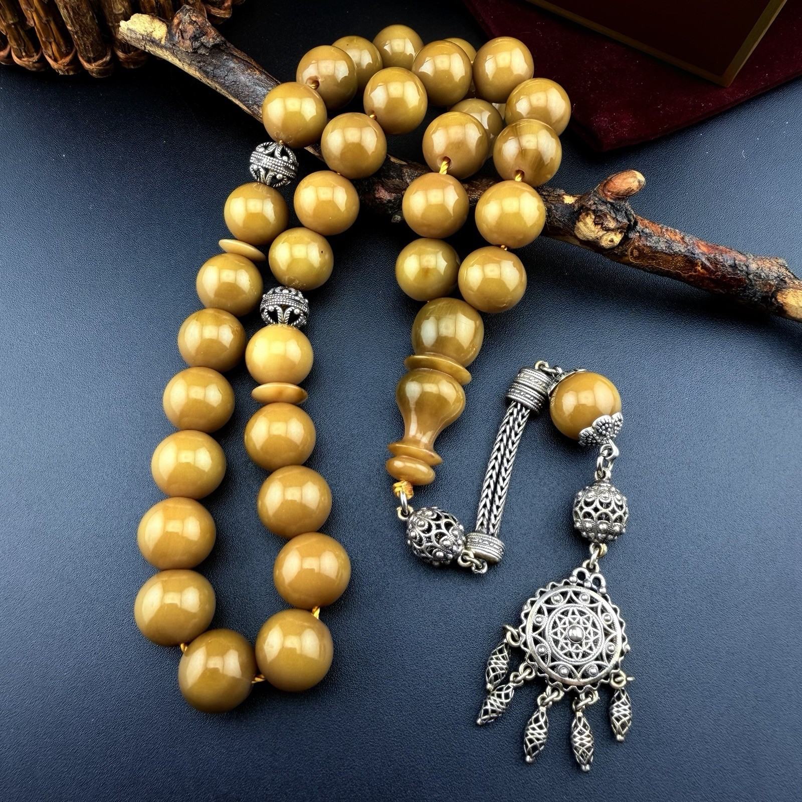 Old Afghani Misky 33-Bead Islamic Tasbih مسباح مسبحة مسكي افغاني قديم شرابا فضة