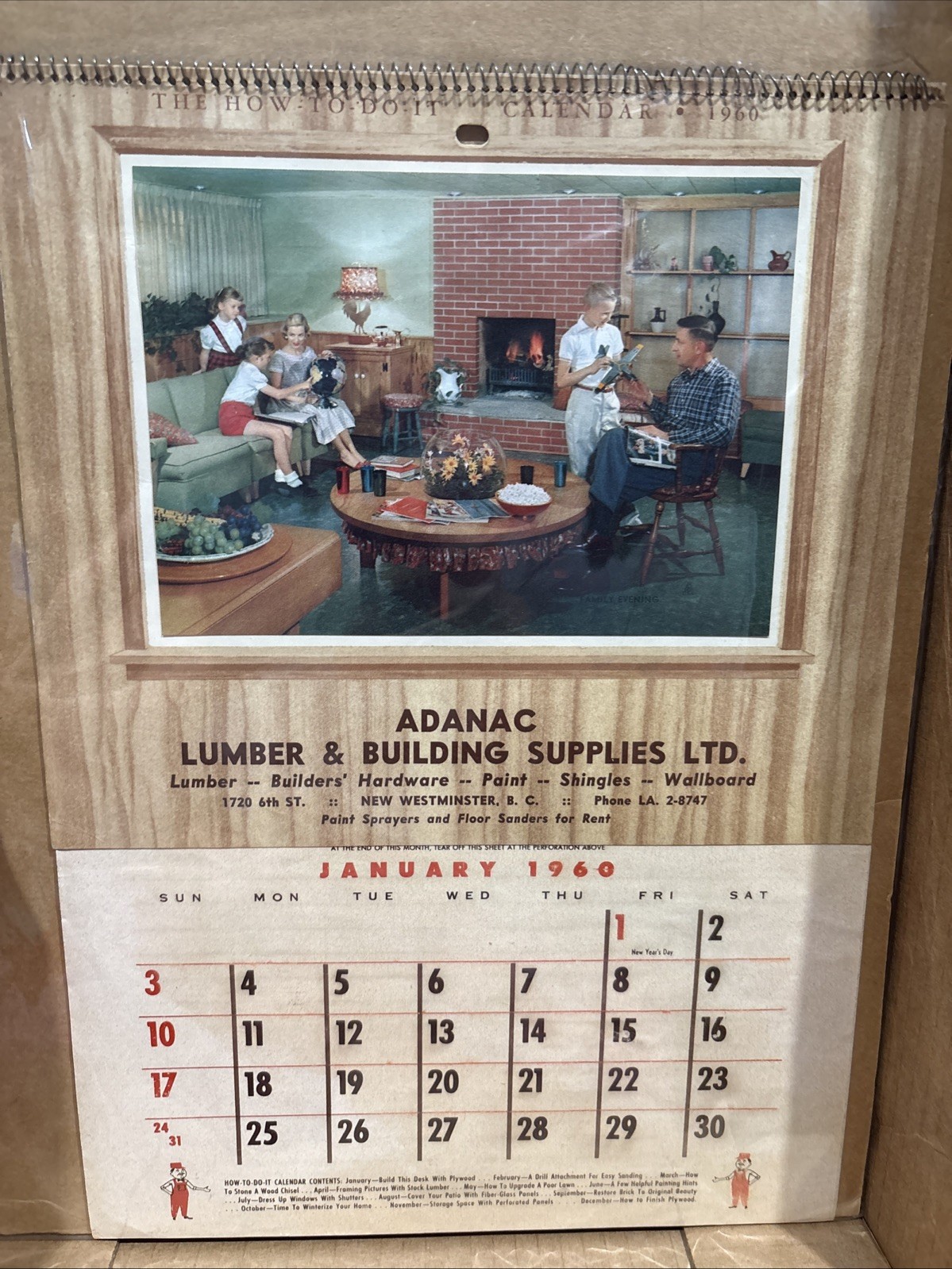 Vintage New Westminster B.C. Calendar 1960 Adanac Lumber 8.5” X 11.5” Inches