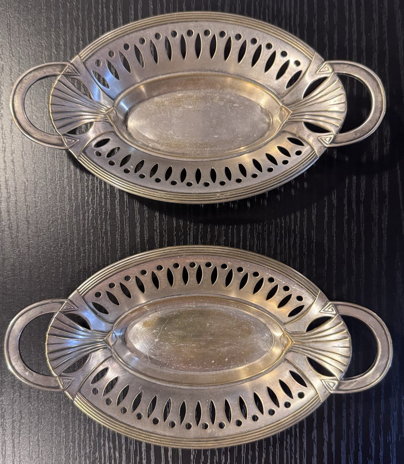 2 x Vintage OX WMF I/O Silver Plated Trinket Dishes Trays 6.75” x 3.5”