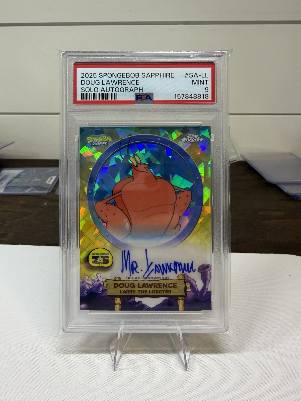 2025 Topps Chrome SpongeBob Sapphire Doug Lawrence Larry the Lobster Auto PSA 9
