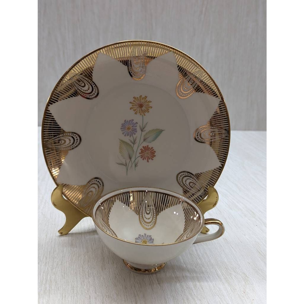 Vintage Bavaria Cup & Plate Porcelain Floral Gold Painted 2 Piece Set Germany