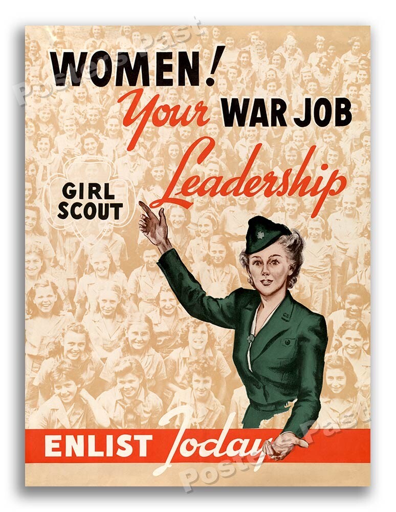 1940s Girl Scout Leadership - Enlist Today WWII Historic War Poster - 24x32