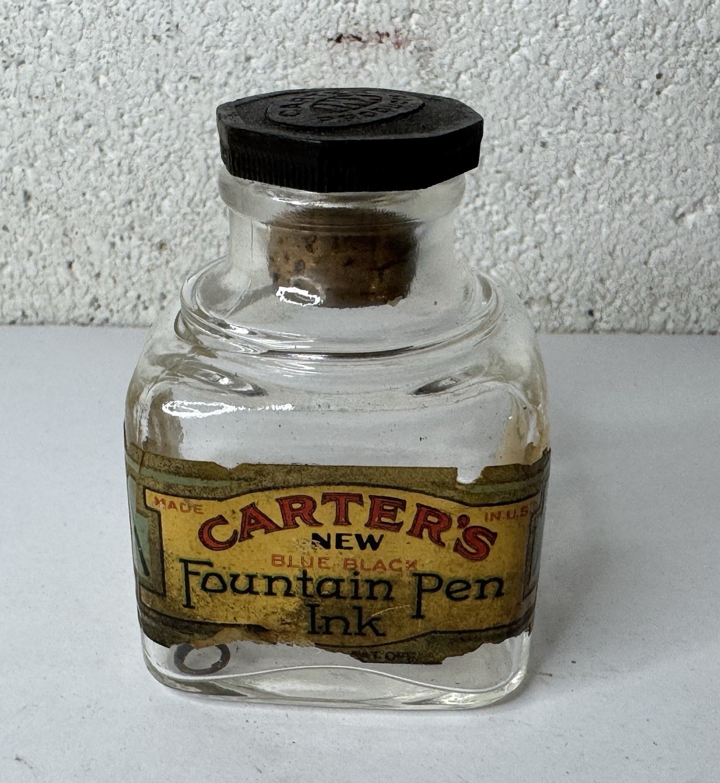 Antique VTG The Carter\'s Ink Co. Blue Black Fountain Pen Black Ink Glass Bottle