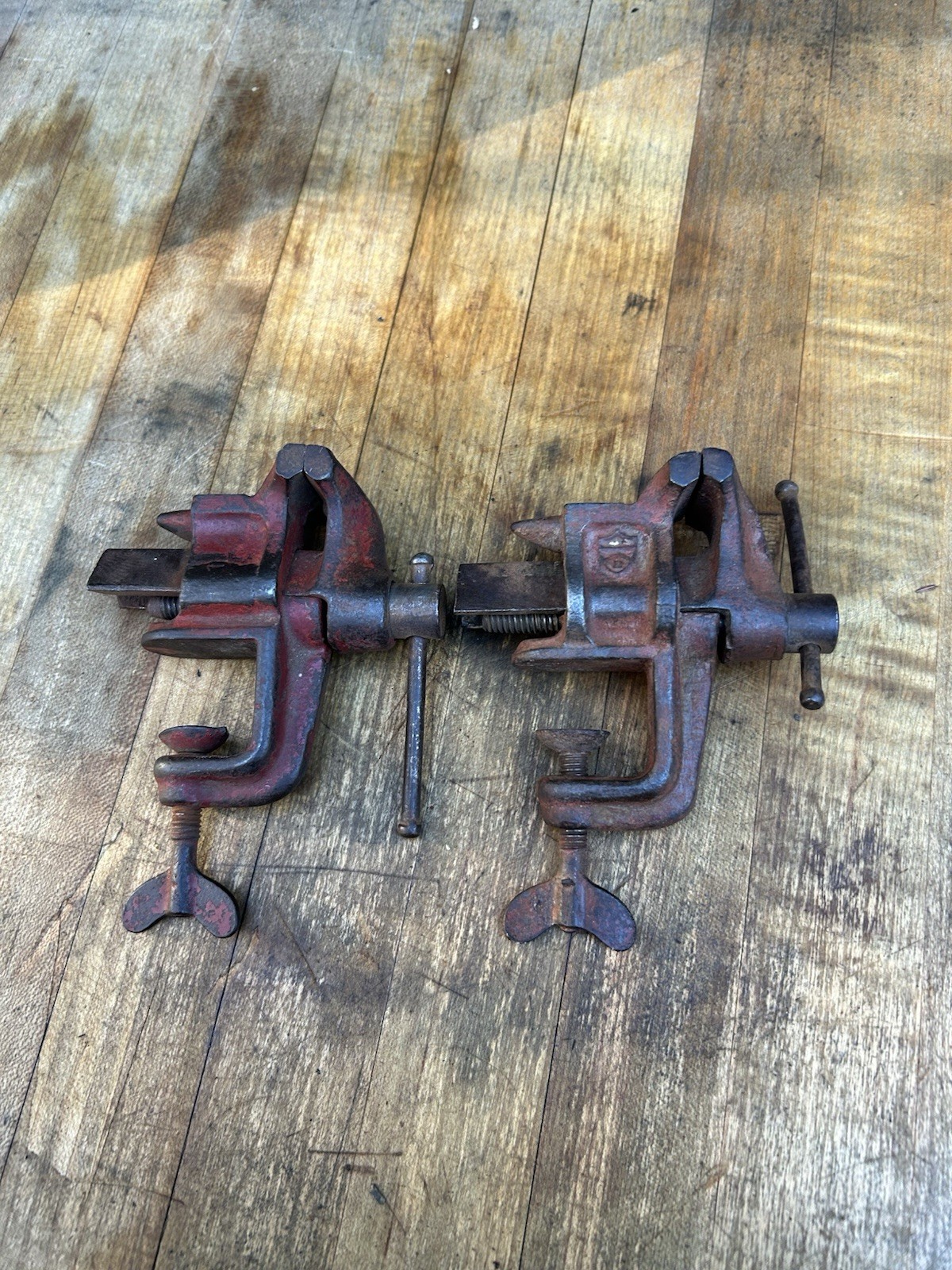 Antique Early Pair of 1900s BONNEY Clamp-On Jeweler's Anvil Vises NO 112 .