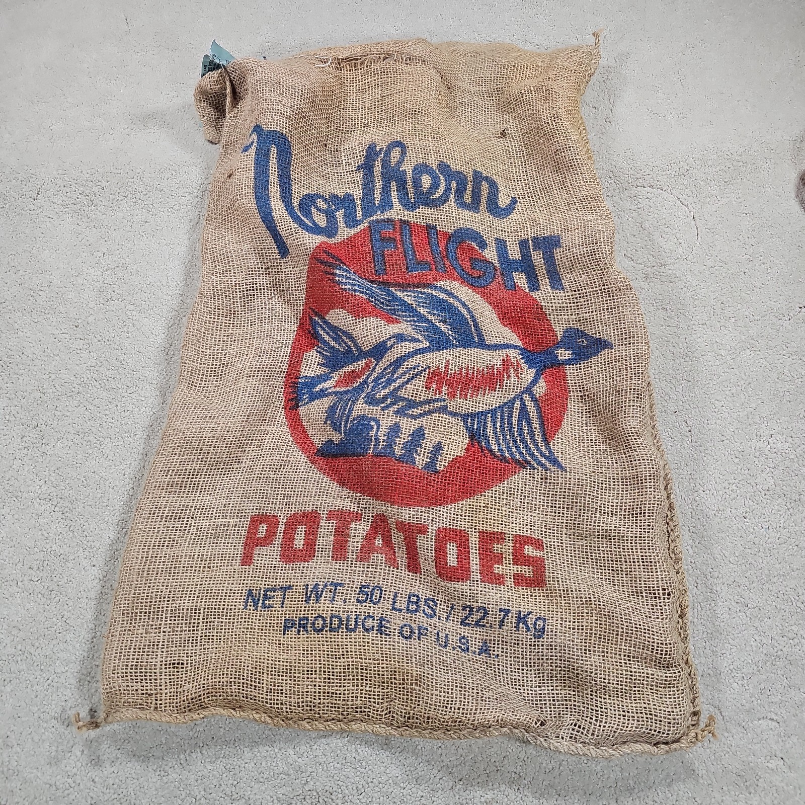 Vtg Northern Flight 50# Burlap Potato Sack Bag Canadian Geese Farmhouse Decor