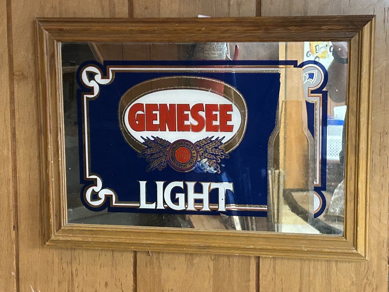 Vintage Genesee Light Beer Wood Framed Mirror Sign (17 Vintage Genesee Light Beer Wood Framed Mirror Sign (17