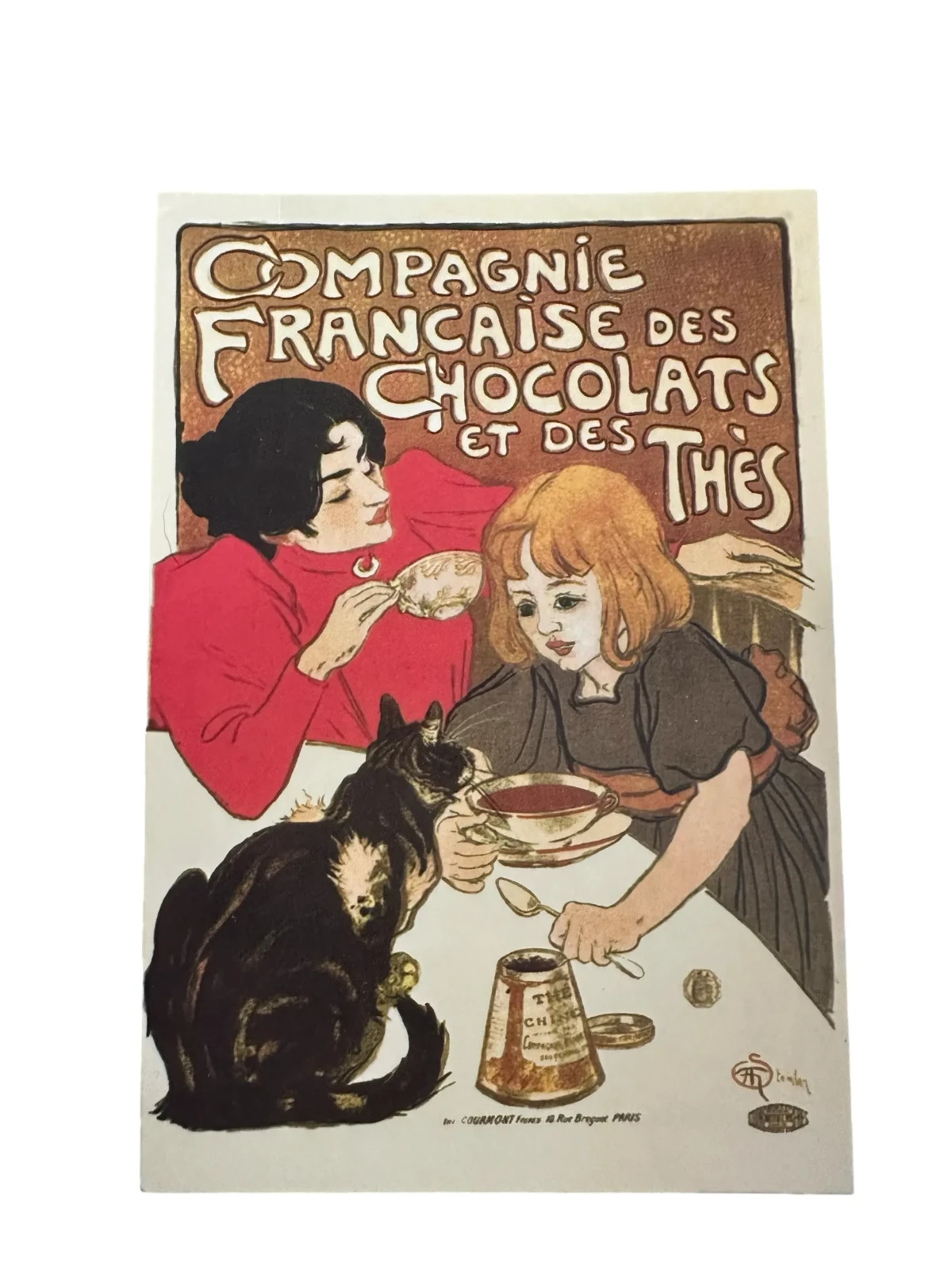 French Art Nouveau Chocolate Advertising Continental Postcard Cat