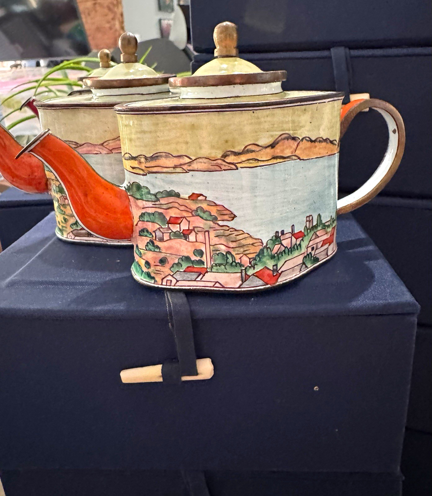 Vintage Kelvin Chen miniature enamel teapot with box