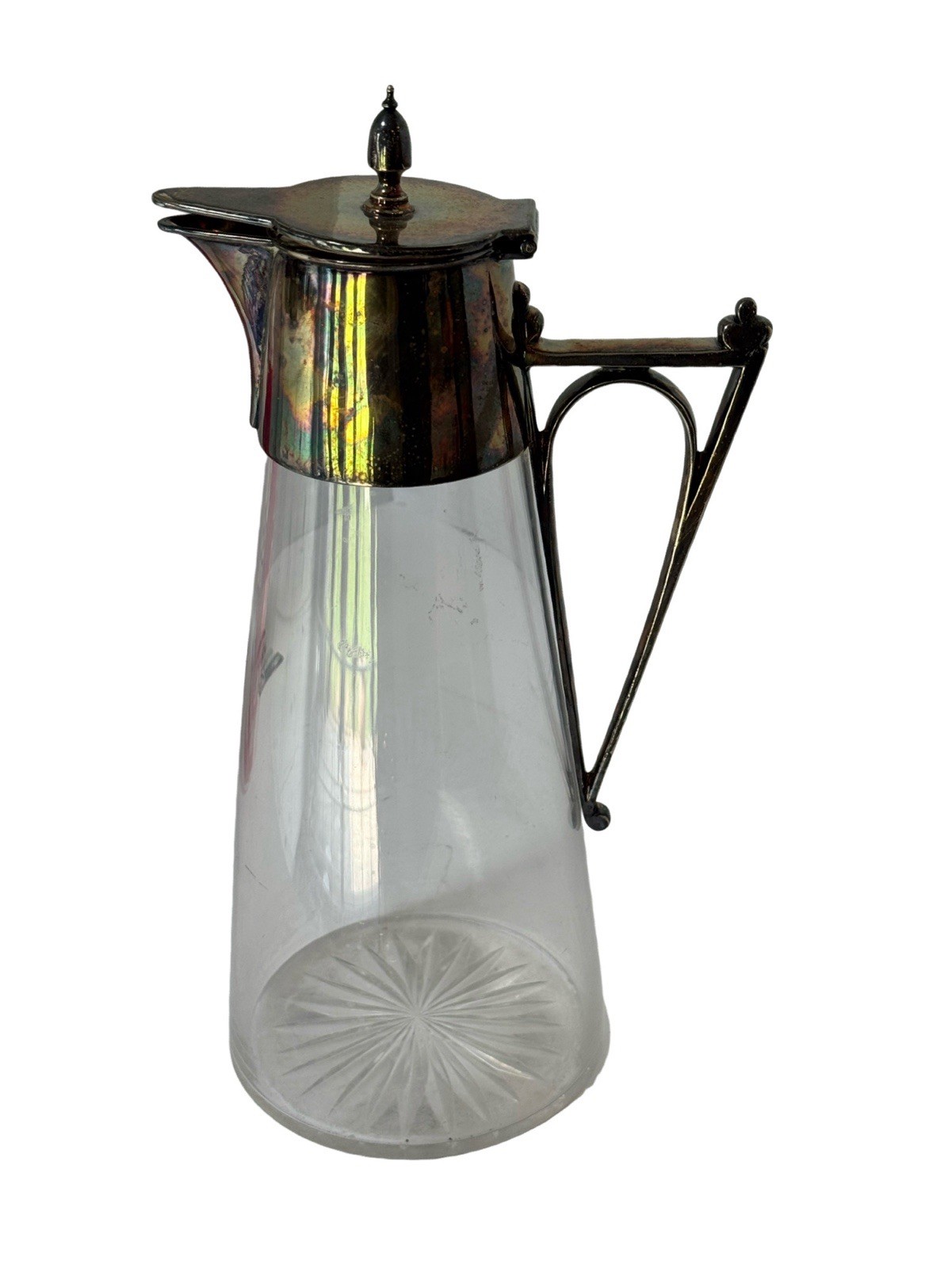 Henry Hodson & Co Glass Claret Pitcher 11”Starburst Art Nouveau 1920s England Henry Hodson & Co Glass Claret Pitcher 11”Starburst Art Nouveau 1920s England