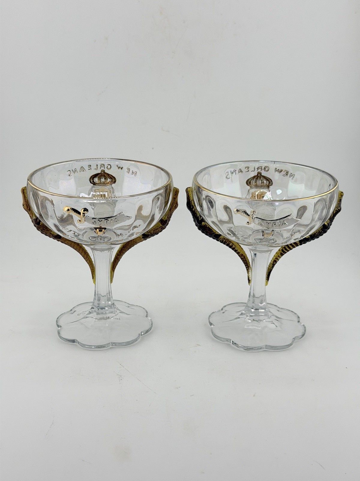 Pair Antique Syria Shriners Pittsburgh PA 1910 Enameled Glass New Orleans Croc