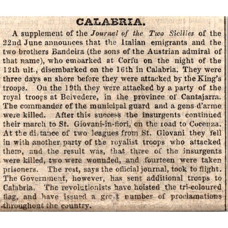 Journal of the Two Sicilies of the 22nd 1844 London Newspaper Clipping SAH5-S9 Journal of the Two Sicilies of the 22nd 1844 London Newspaper Clipping SAH5-S9
