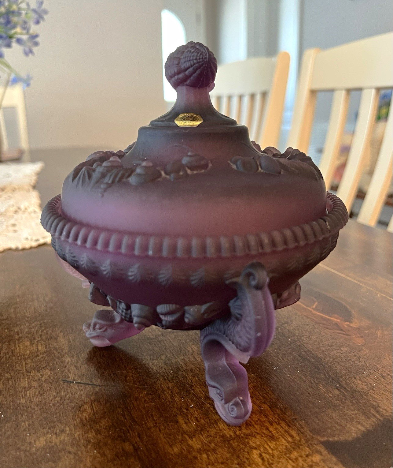 Vintage Westmoreland Purple Satin Glass Argonaut Candy Seashell Dish