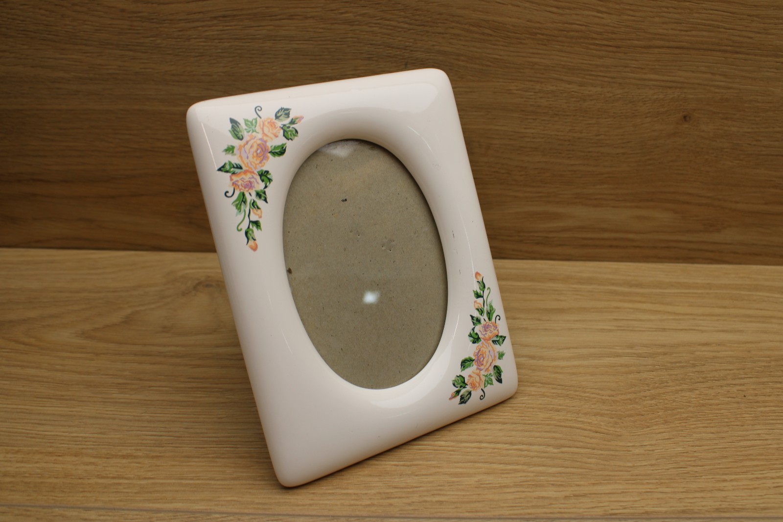 Vintage White Ceramic Oval Picture Frame Pink Green Roses Vintage White Ceramic Oval Picture Frame Pink Green Roses