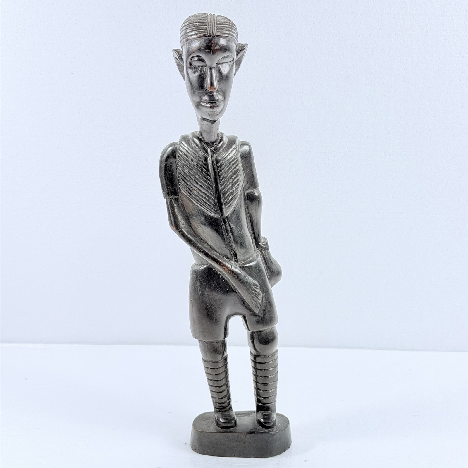 VTG Kenya African Ebony Wood Carved Tribal Man Warrior Statue Figure Art 16\ VTG Kenya African Ebony Wood Carved Tribal Man Warrior Statue Figure Art 16\