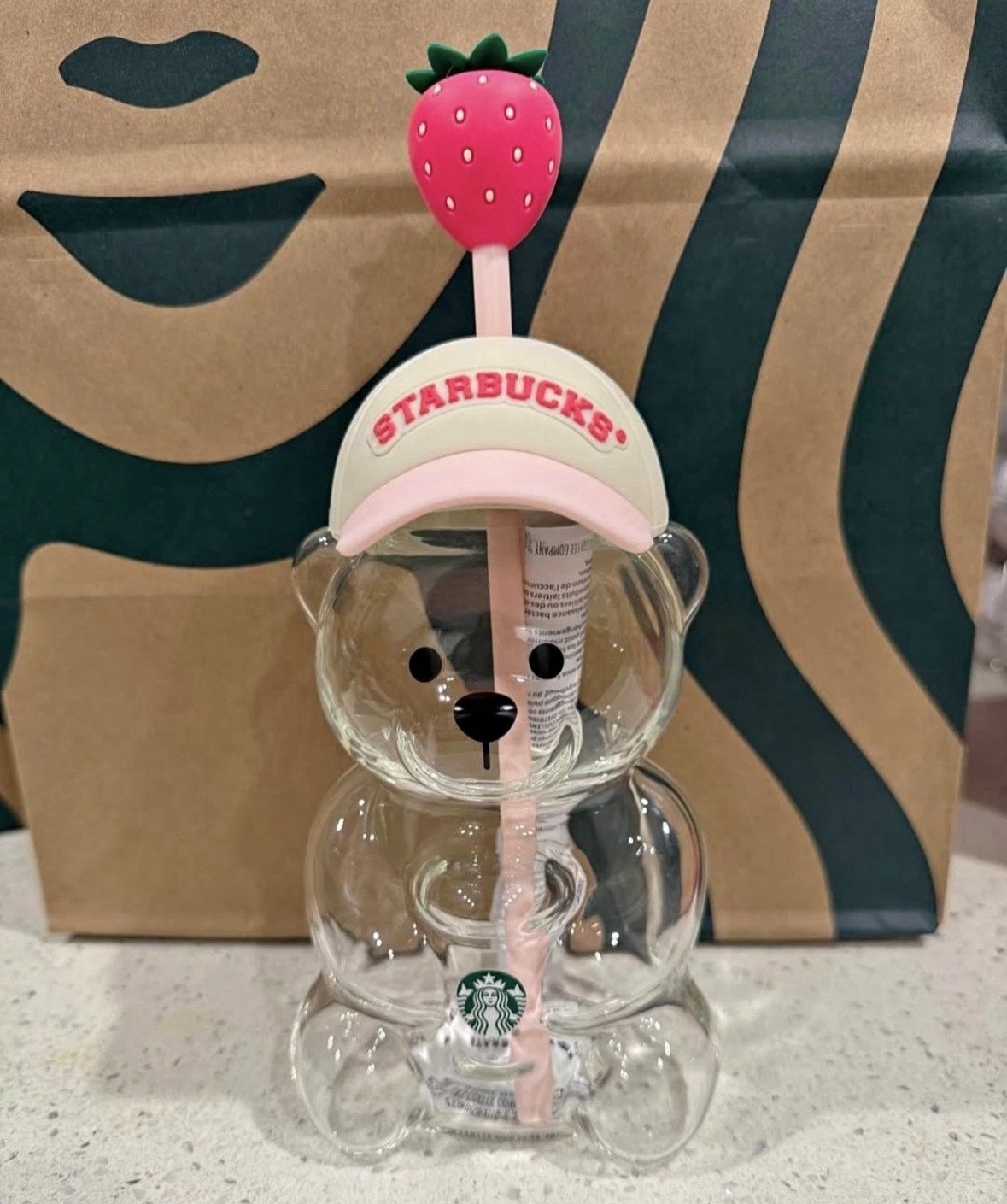 🍓NIB Starbucks 2026 Limited Edition Pink Strawberry Bearista Glass Cup