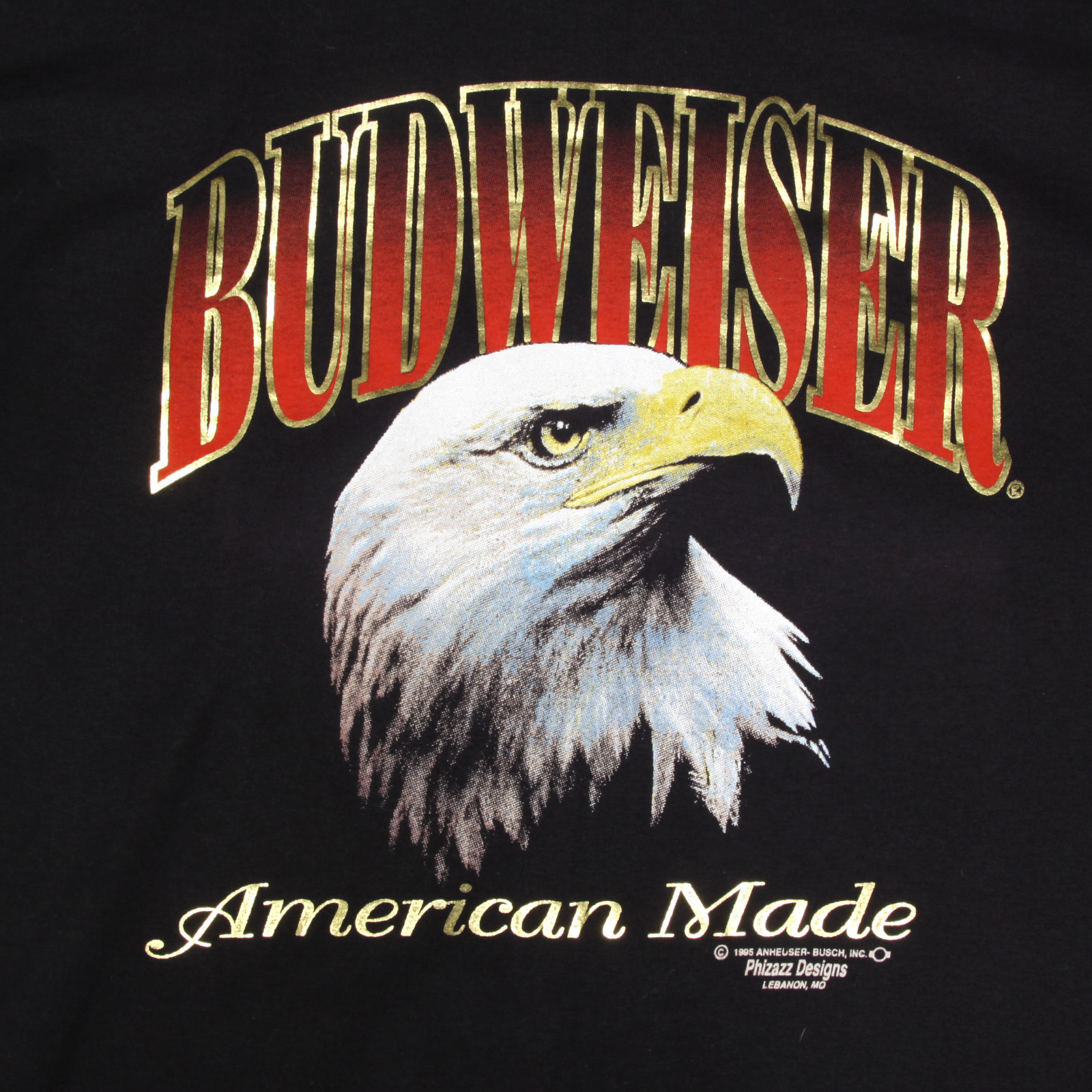 Vintage 90\'s 1995 BUDWEISER Freedom Eagle American Made 1995 Gold Foil sz XL