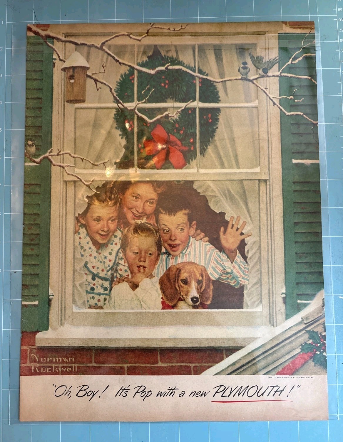1951 Norman Rockwell Plymouth Christmas Print Ad Oh Boy Pop Car VTG Original