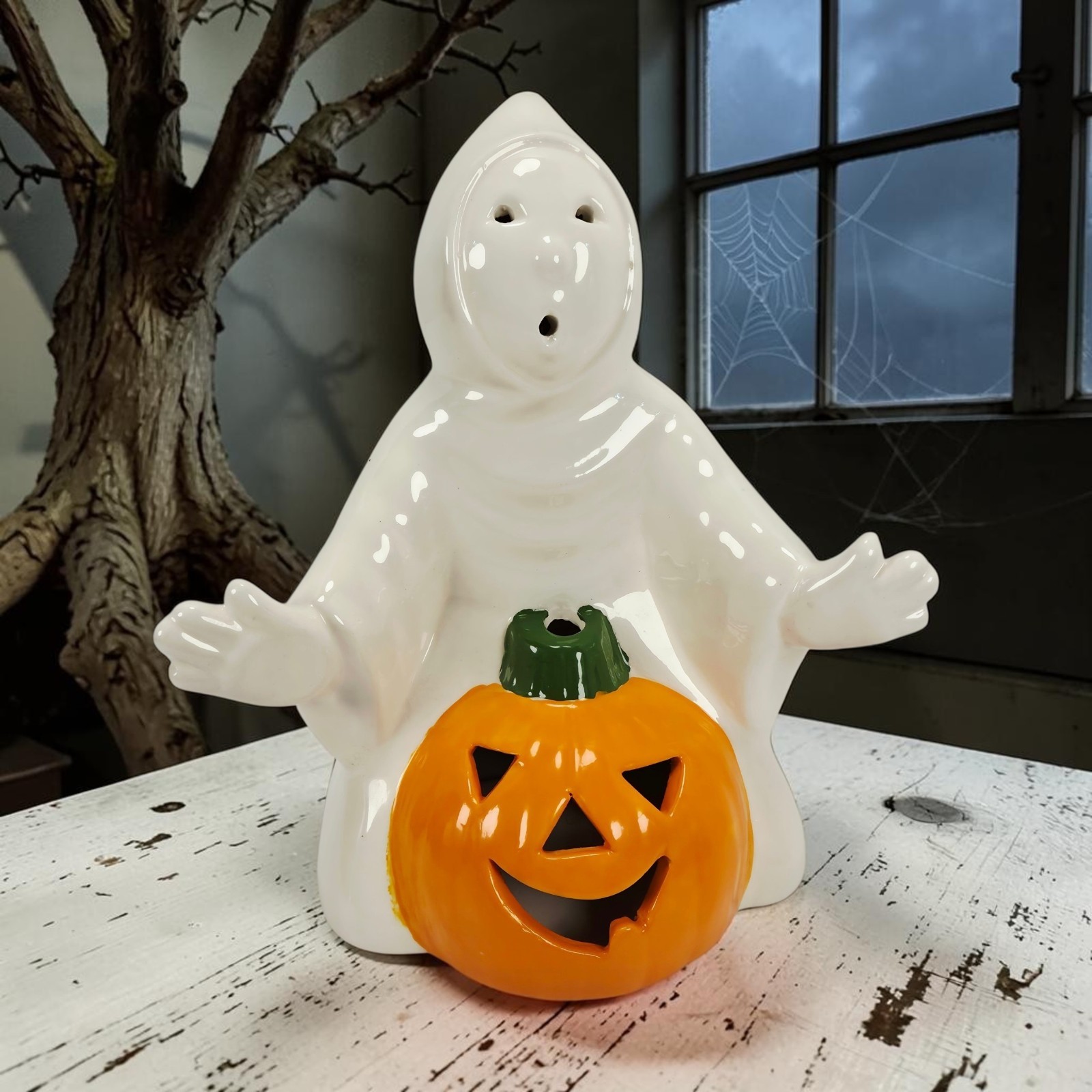 VTG Ceramic Spooky Halloween Ghost Candle Holder Jack-O-Lantern Pumpkin 10 VTG Ceramic Spooky Halloween Ghost Candle Holder Jack-O-Lantern Pumpkin 10