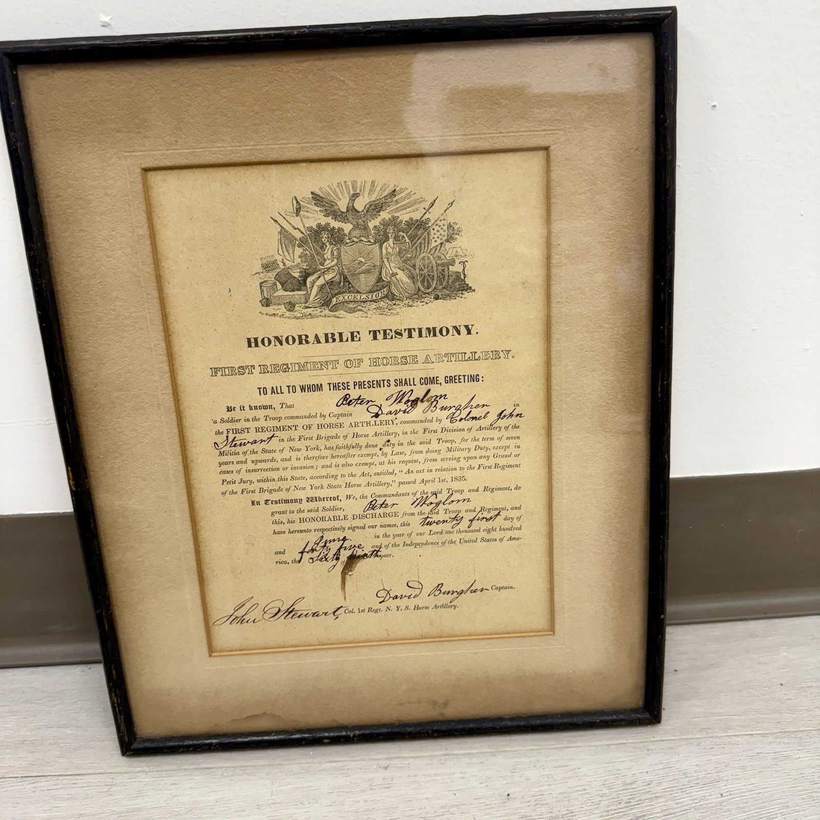 Original 1845 New York Militia Guard 1st Reg Horse Artillery Honorable Discharge