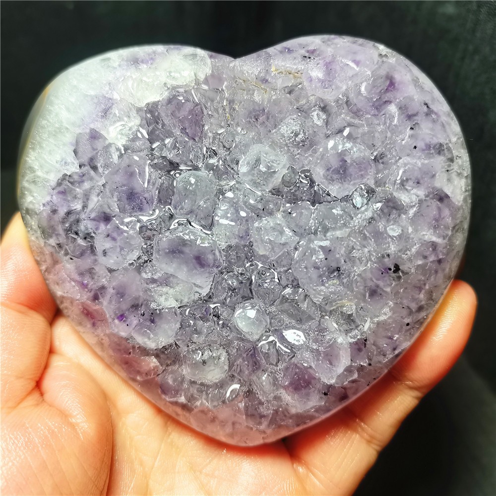 TOP 420G Natural Amethyst Quartz Crystal Geode Heart Healing R2354