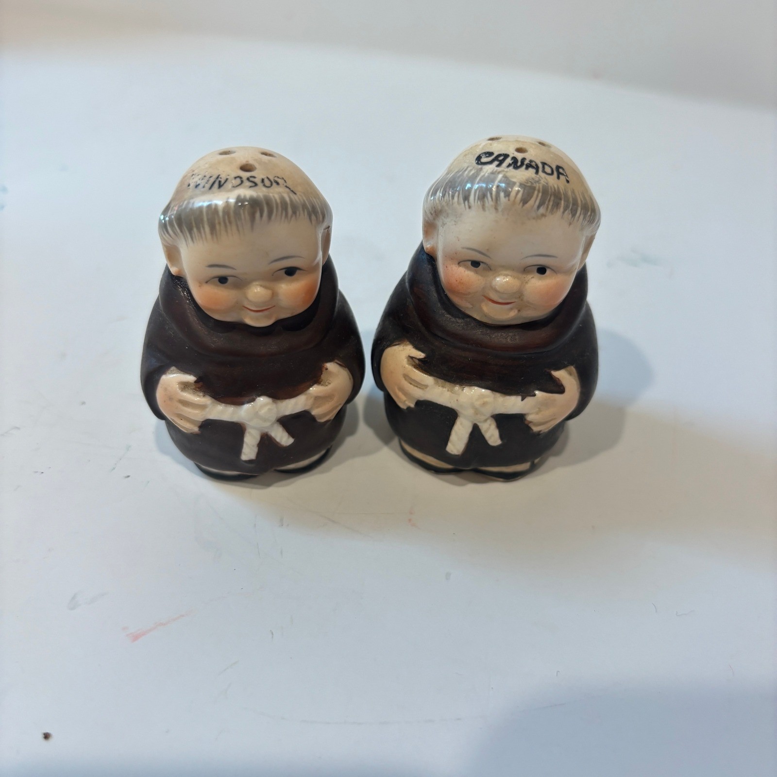 Vintage Friar Tuck Monk Salt and Pepper Shakers Windsor Canada Ceramic Souvenir Vintage Friar Tuck Monk Salt and Pepper Shakers Windsor Canada Ceramic Souvenir