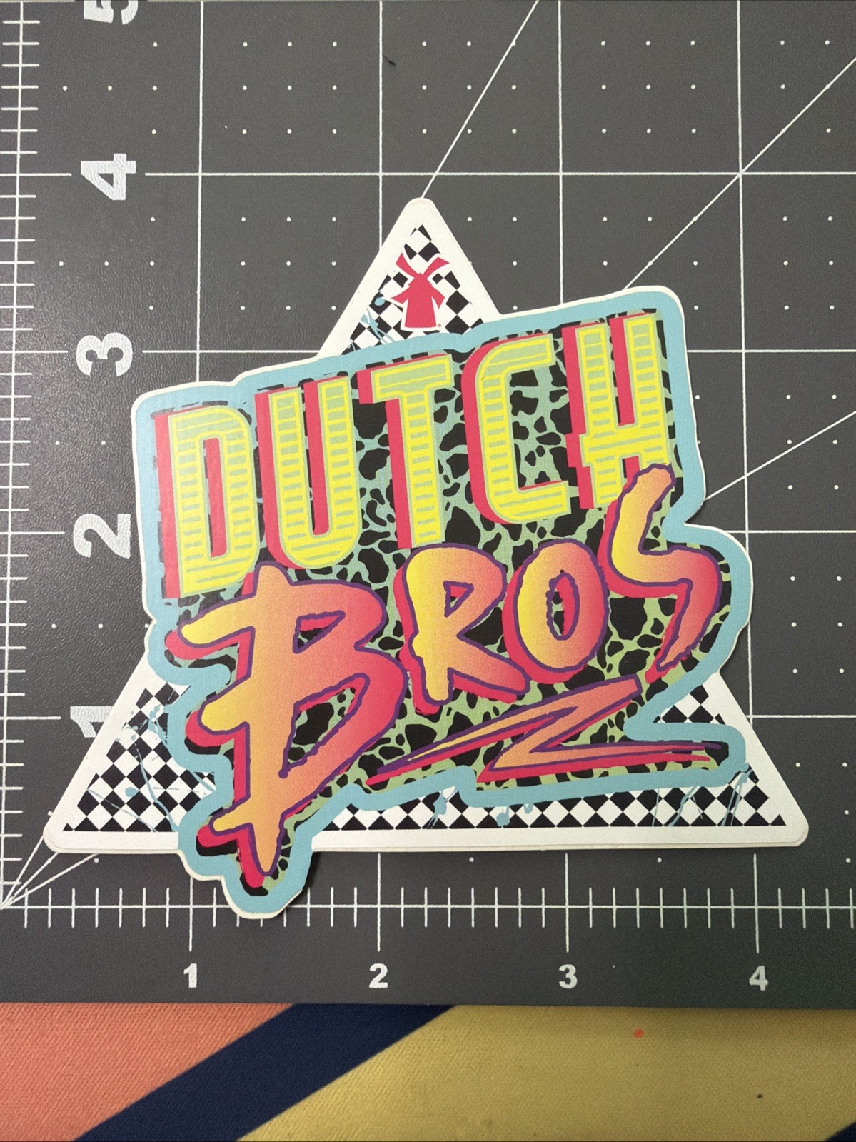 Vintage Rare Retro-style Neon Checkerboard Dutch Bros Sticker