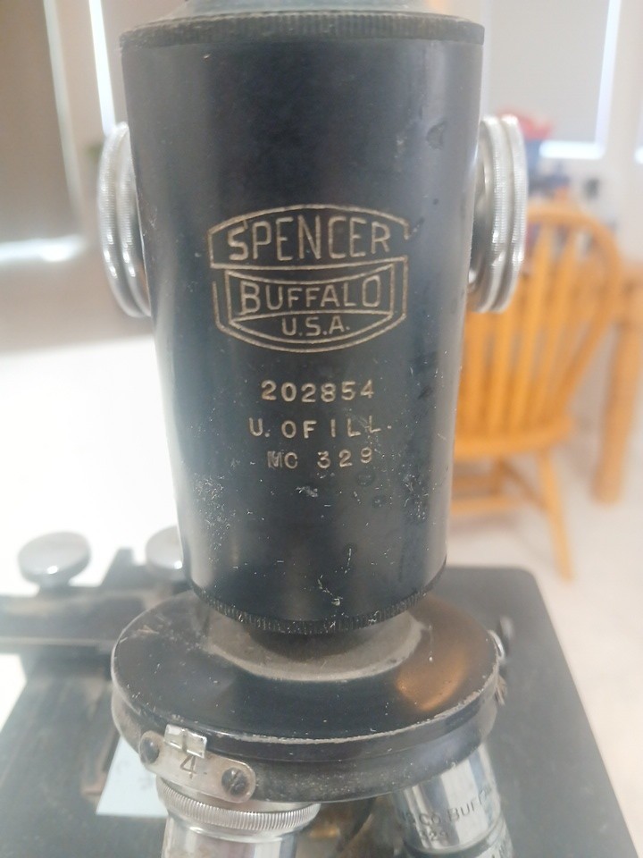 Vintage Spencer Buffalo Microscope 1940's 202854 3 objective monocular good cond Vintage Spencer Buffalo Microscope 1940's 202854 3 objective monocular good cond