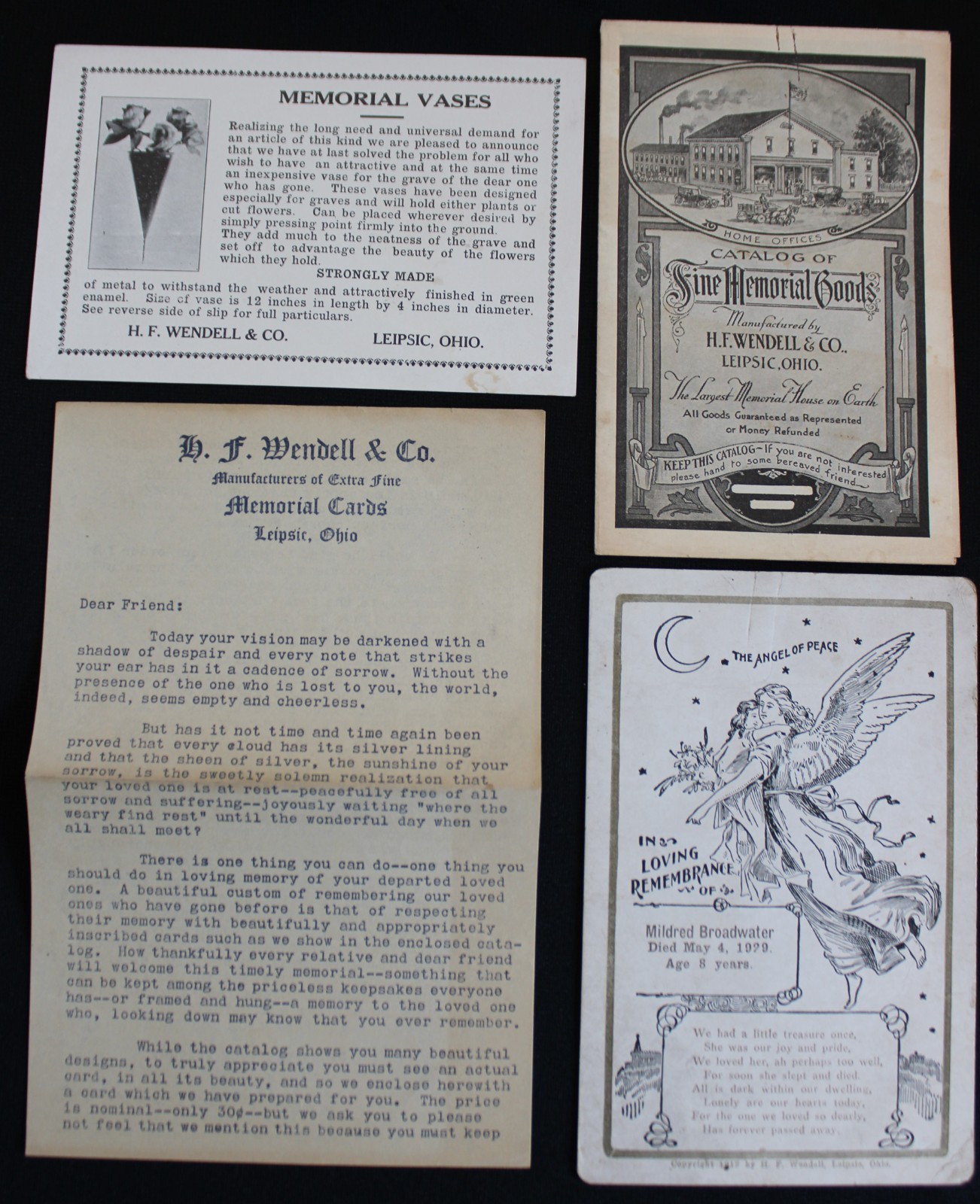 LOT OF ANTIQUE 8 YR. OLD CHILD'S MEMORIAL CABINET CARD & FUNERAL HOME EPHEMERA